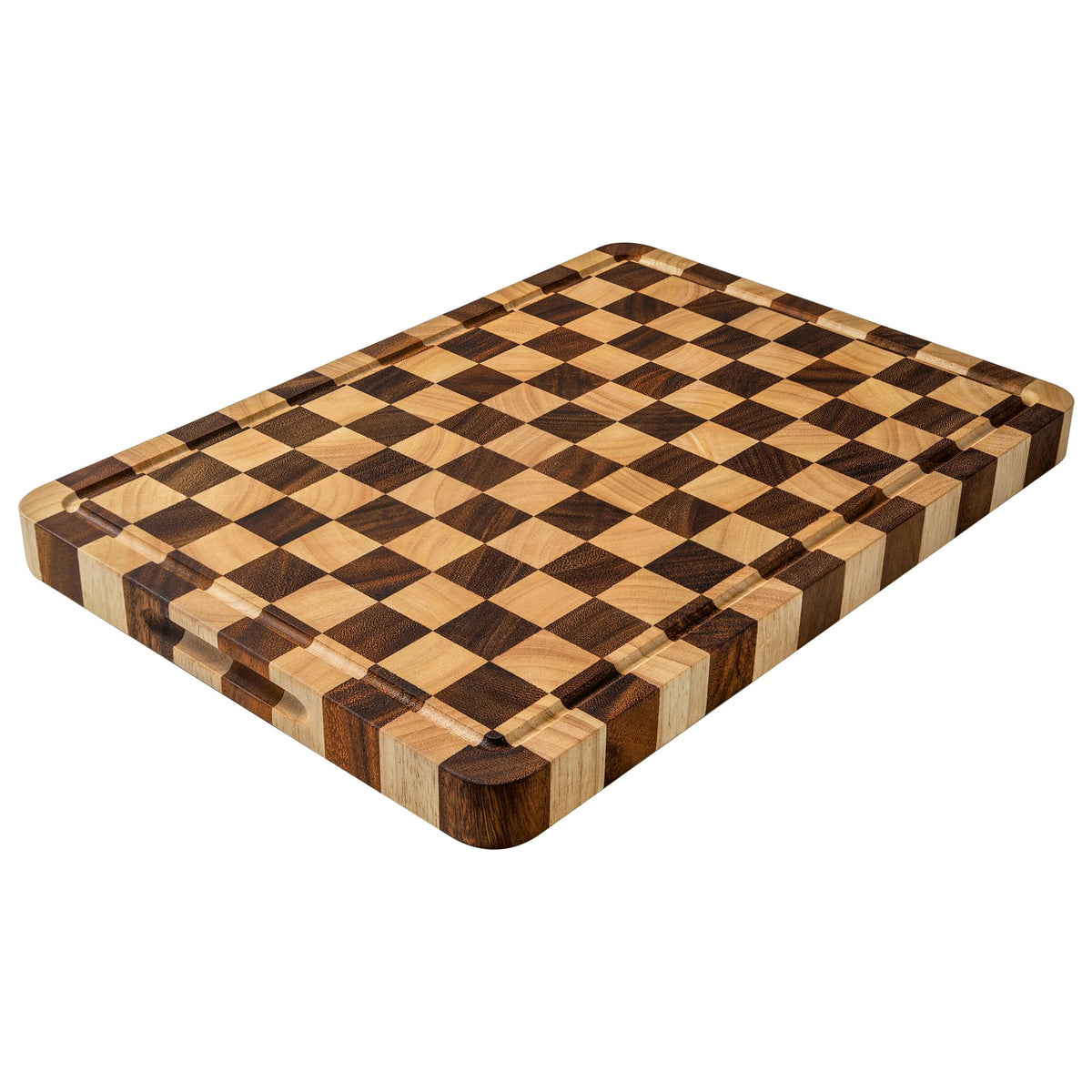 FYCTIO Wooden Cutting Boards for Kitchen, Checkered Cutting Board 1.2" Thickened, Walnut Chopping Board with Juice Grooves & Handles, Double-sided Butcher Block with Gift Box, 17" x 12"