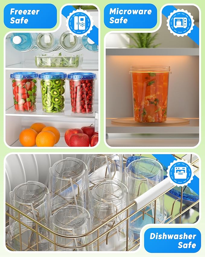 12 Pack-34oz Freezer Storage Containers, Plastic Food Storage Containers