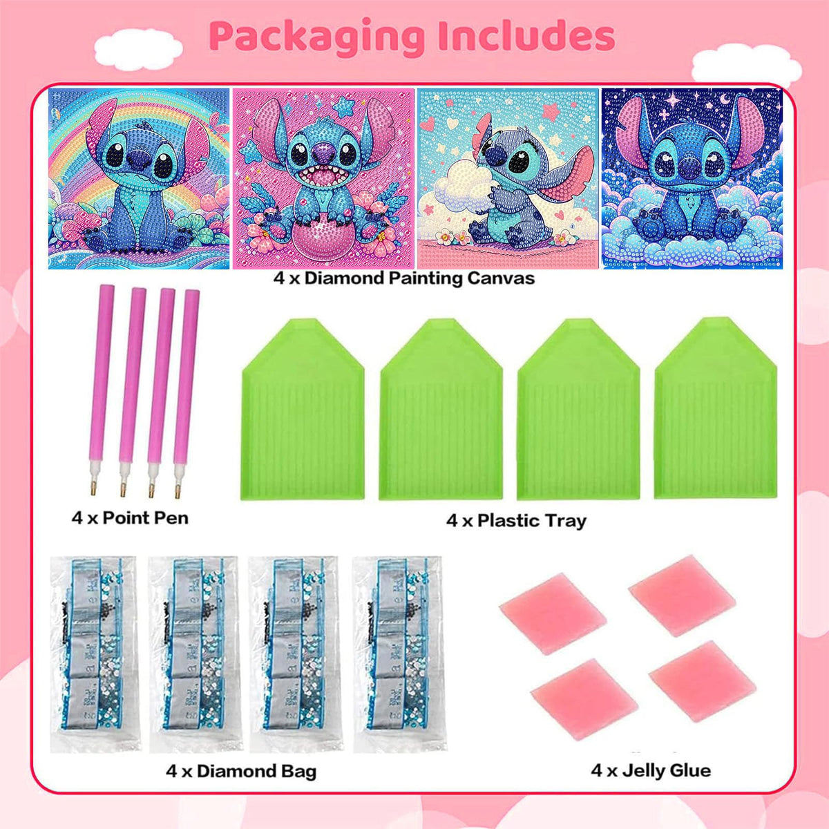 KOJEFCV 4 PCS Diamond Art Painting Kits for Kids, Cartoon Diamond Art for Kids Ages 4-8-12, Cartoon Gem Painting Kit Crafts Beginners for Gift Home Wall Decor (6x6 inch)