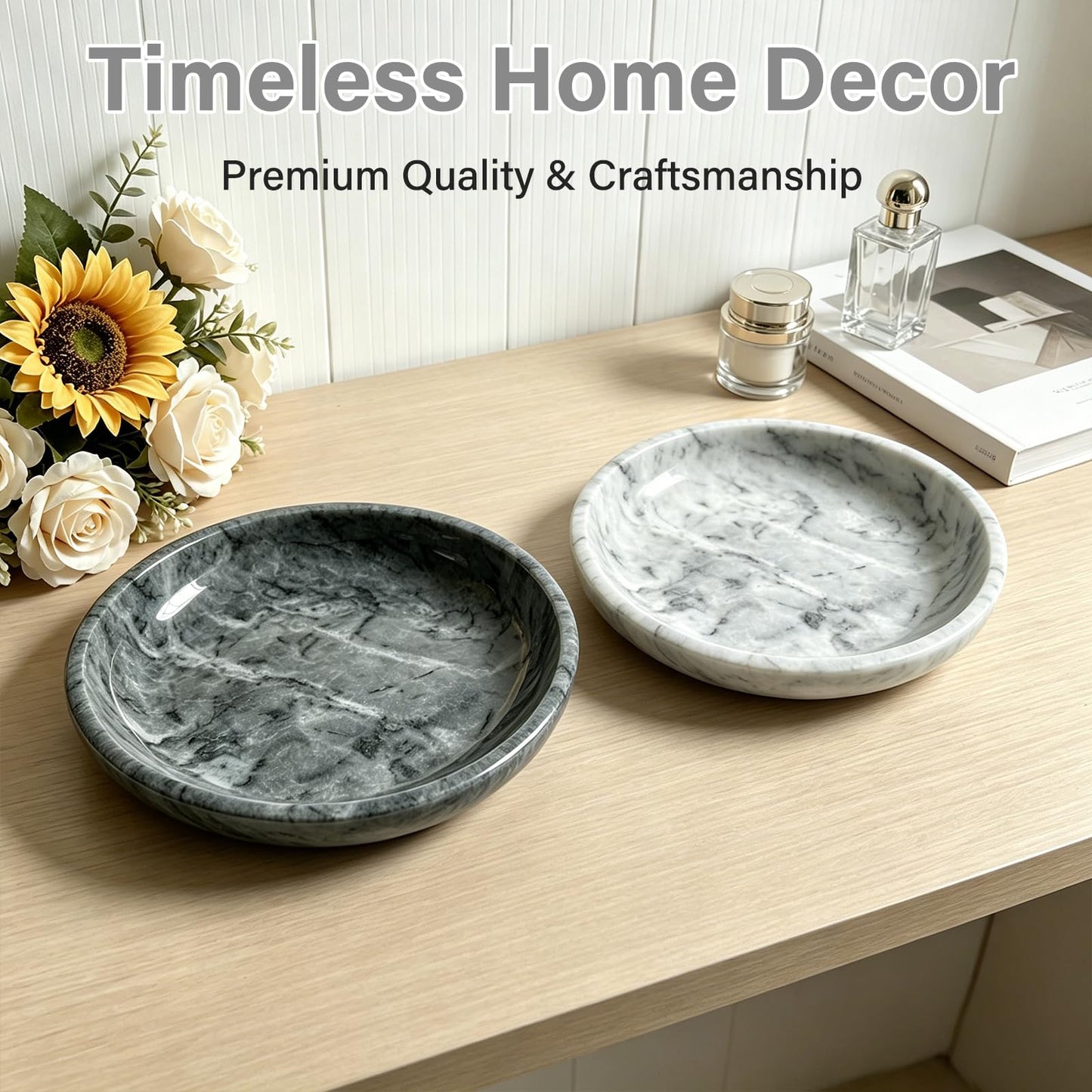 Marble Decorative Bowl，7.8" Elegant Modern Fruit Bowl for Kitchen Counter