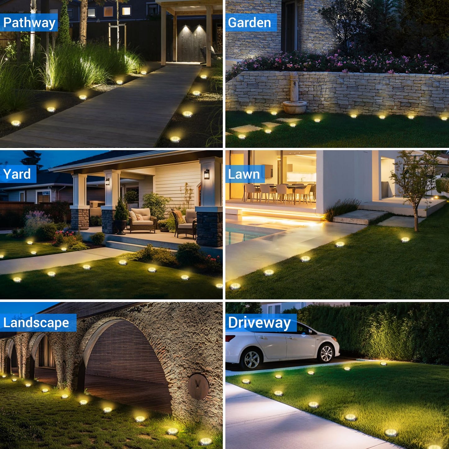 Peasur Solar Lights Outdoor Waterproof -12 Pack Solar Ground Lights Anti-Rust, Flat Solar Powered Disc Lights Landscape Lighting for Deck Step Patio Yard Pathway Walkway Driveway Garden, Warm White