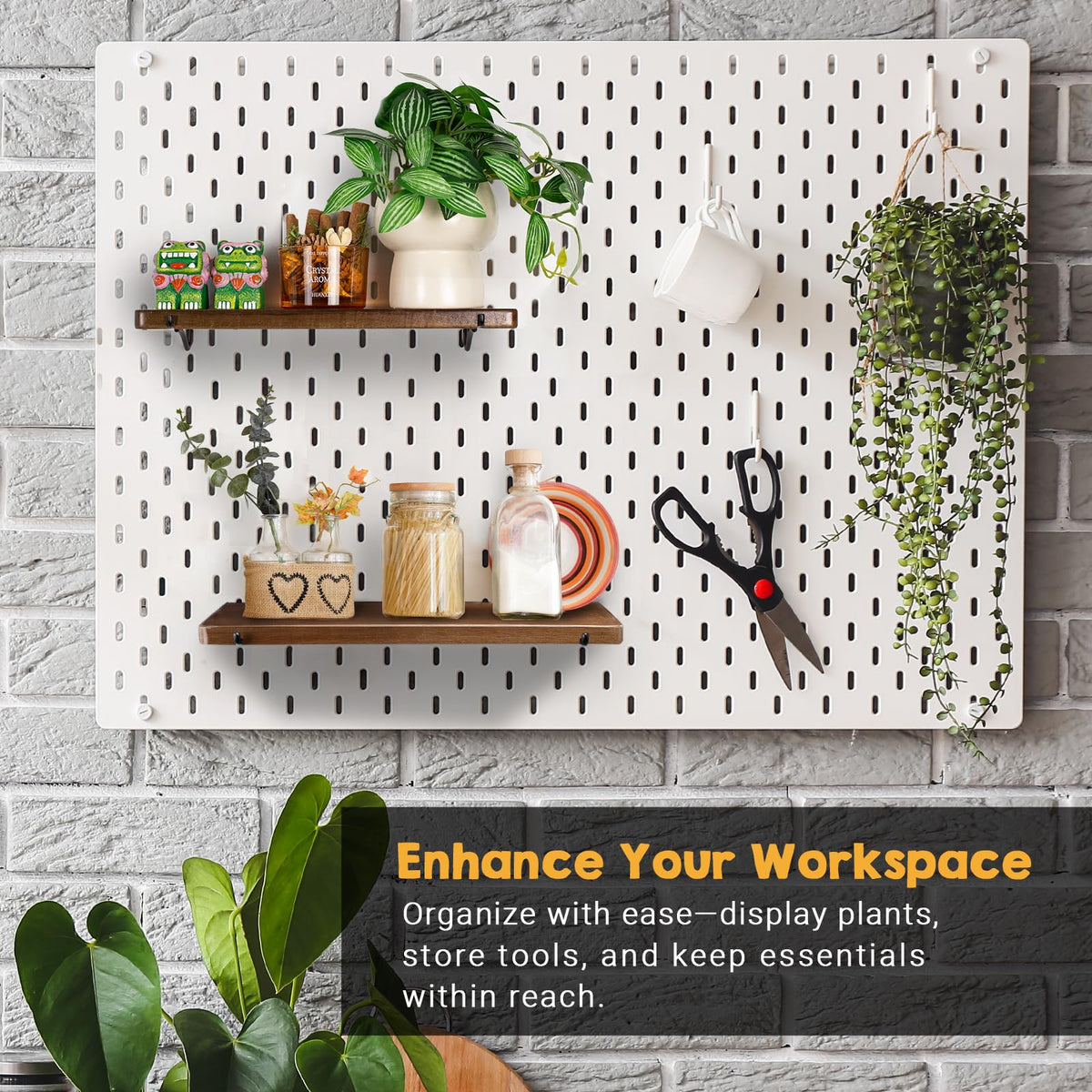 SEMPOMA 2 Pack Walnut Color Pegboard Shelf, Peg Board Organizer Accessories, Compatible with IKEA Skadis Pegboard for Home Office, Craft Room, Gaming