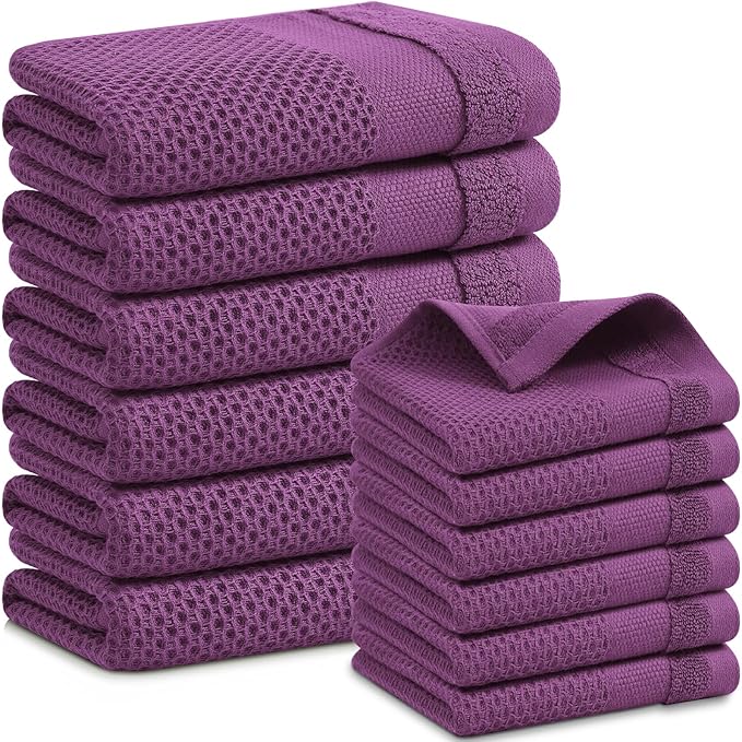 Homaxy Kitchen Towels and Dishcloths Set, 12 x 12 and 13 x 28 Inches, Super