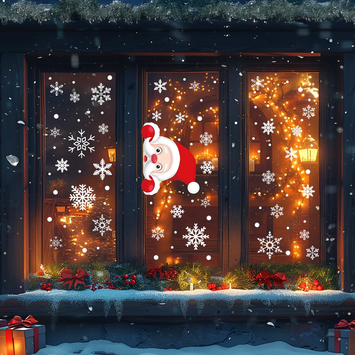 Lansian Christmas Snowflakes Window Clings Decal Stickers, 350PCS+ Xmas Holiday Home Winter Wonderland Decorations Santa Claus Reindeer Ornaments Frozen Party Supplies(10 Sheets)