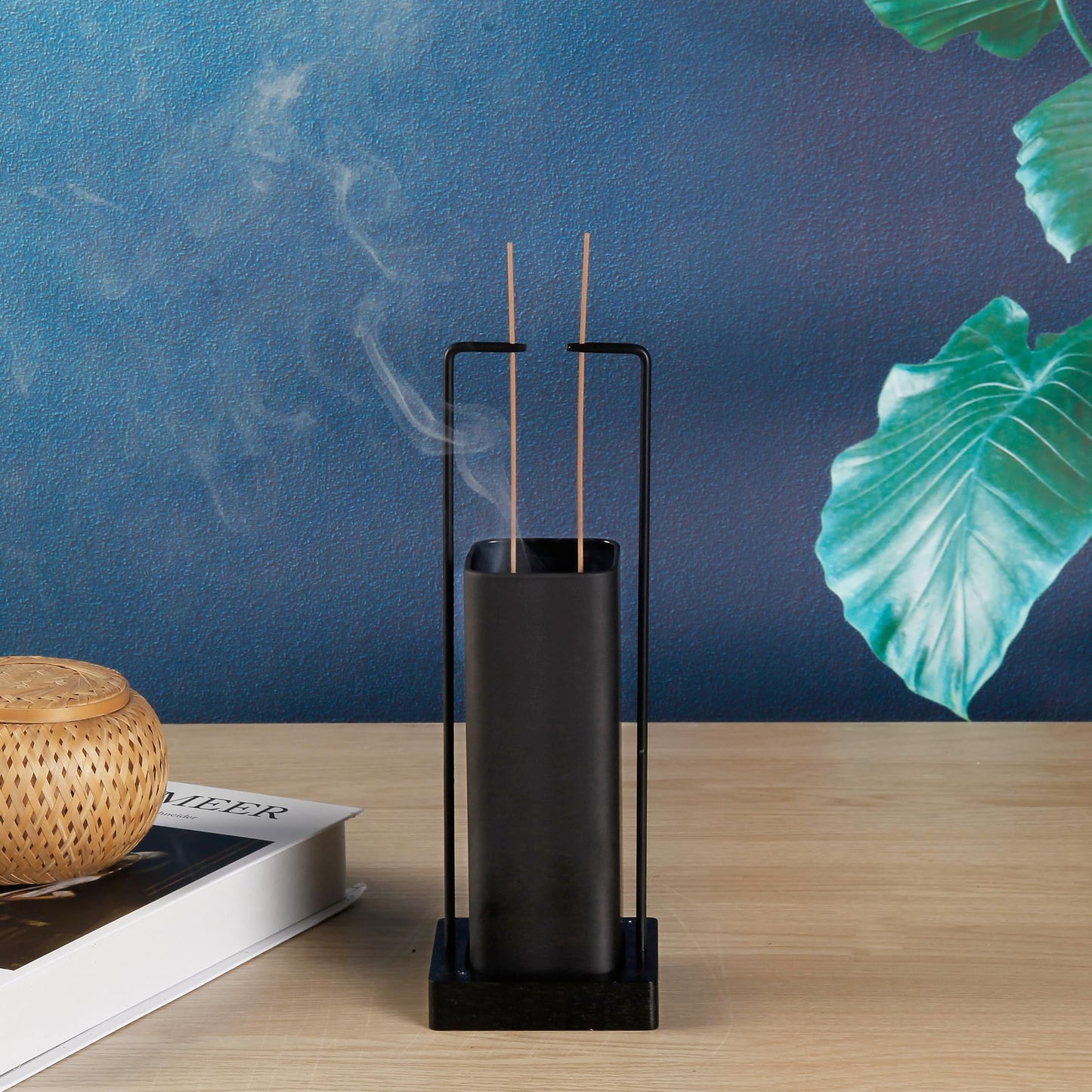Hukalw Incense Holder for Sticks, Upside Down Incense Burner with Removable Black Glass Ash Catcher Anti-Ash Flying