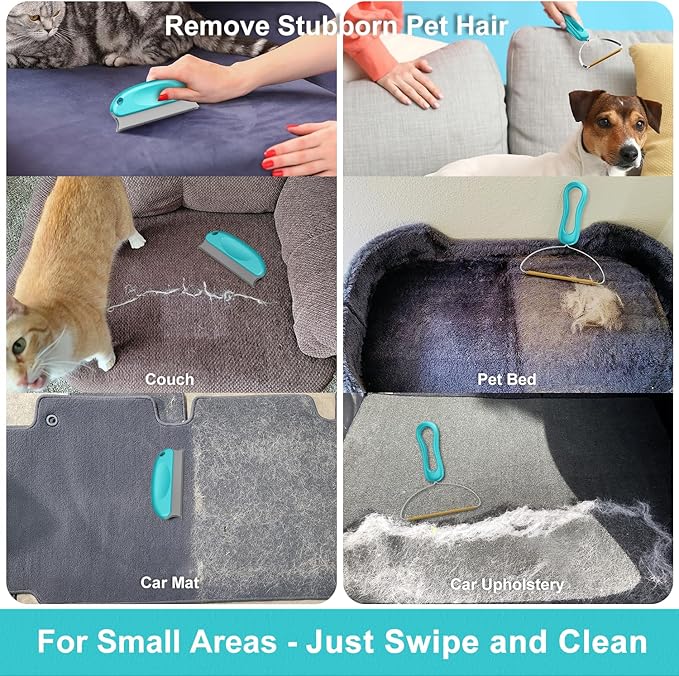 Carpet Rake for Pet Hair Removal, Dog Cat Fur Remover Rubber Broom, Stainless