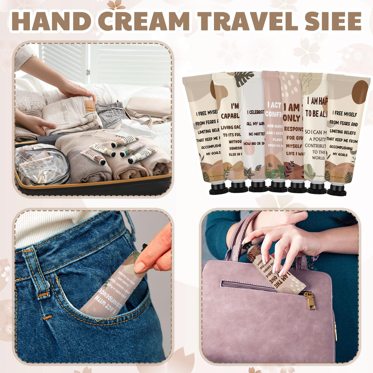 Loopeer 24 Pcs Positive Affirmation Gifts Bulk Hand Cream Gift Set Small Motivational Stress Relief Gift for Coworker Staff Teacher Nurse Women Dry Cracked Hands Travel Size Moisturizing