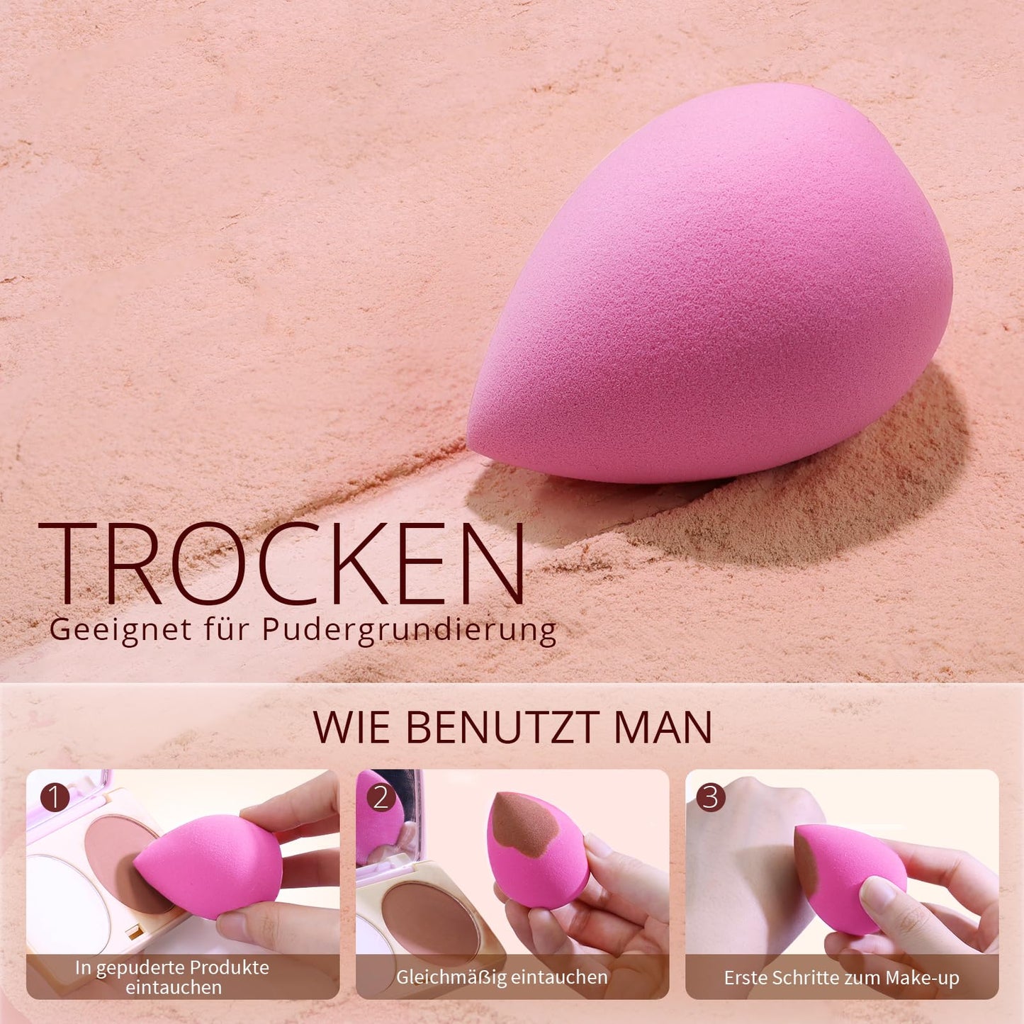 BEAKEY Super Soft Makeup Sponge Set of 6, Makeup Sponges for Foundation, Liquid, Cream and Powder, Pink Beauty Sponge for Blending, 0 Latex Blender