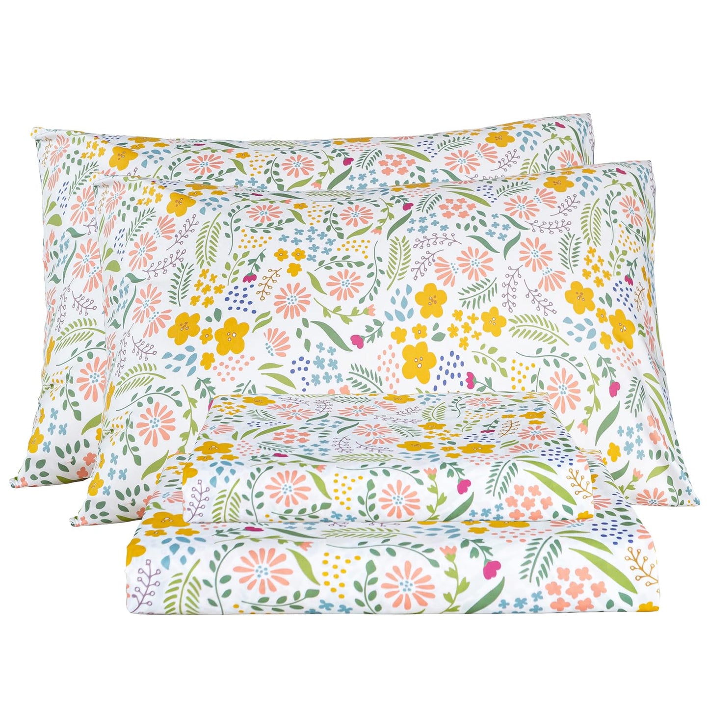 Bedlifes King Sheet Set Ultra Soft, Breathable, Silky Flower Deep Pocket 100% Microfiber Bedding, 4 Piece King Size Floral