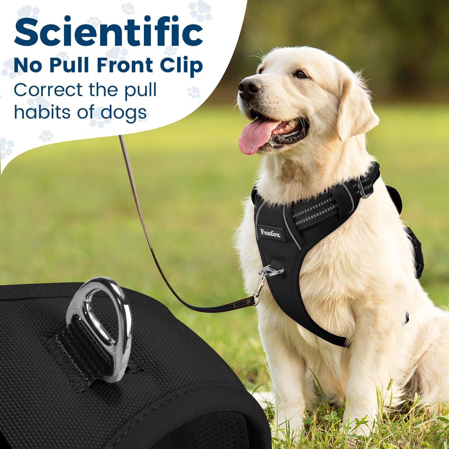 Funfox Dog Harness Medium No Pull, Adjustable Dog Harness with Handle Reflective Strips for Walking, Anti Pull Breathable Padded Pet Vest Front Clip Easy Control Small Large Breed Black M