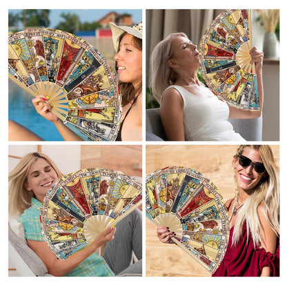 Weysat Tarot Card Hand Fan Rave Fan Fortune Teller Decor Oversized Folding Bamboo Witchy Gifts for Women Gypsy Cosplay EDM Music Gala Festival Mystic Accessories(Classic)