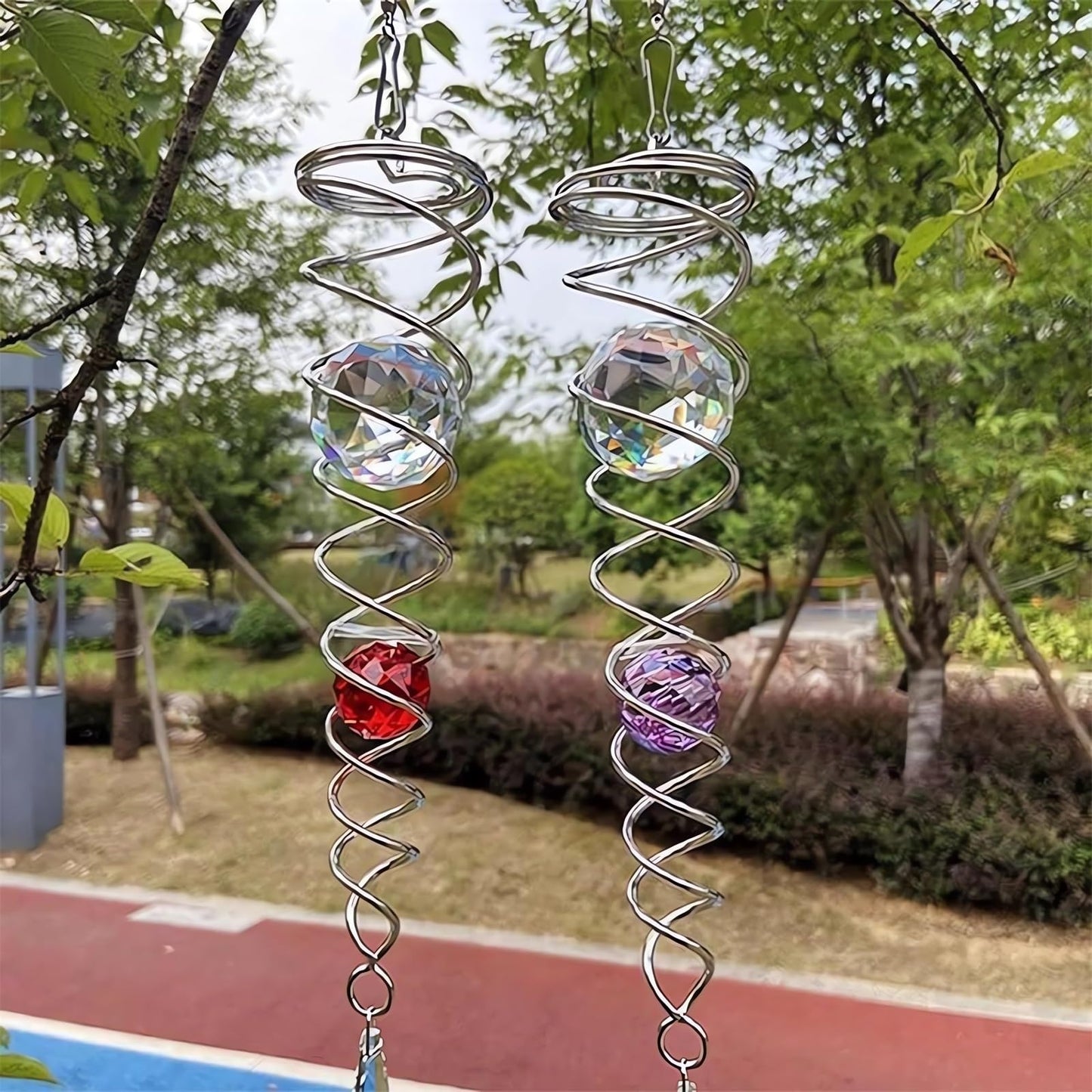 Decorative Spiral - 2024 New Gazing Ball Spiral Tail Wind Spinner Stabilizer, Spinfinity Designs Hanging Kinetic Wind Spinners Decorative Spiral Crystal Sun Catchers Rainbow Maker (Purple, 12in)