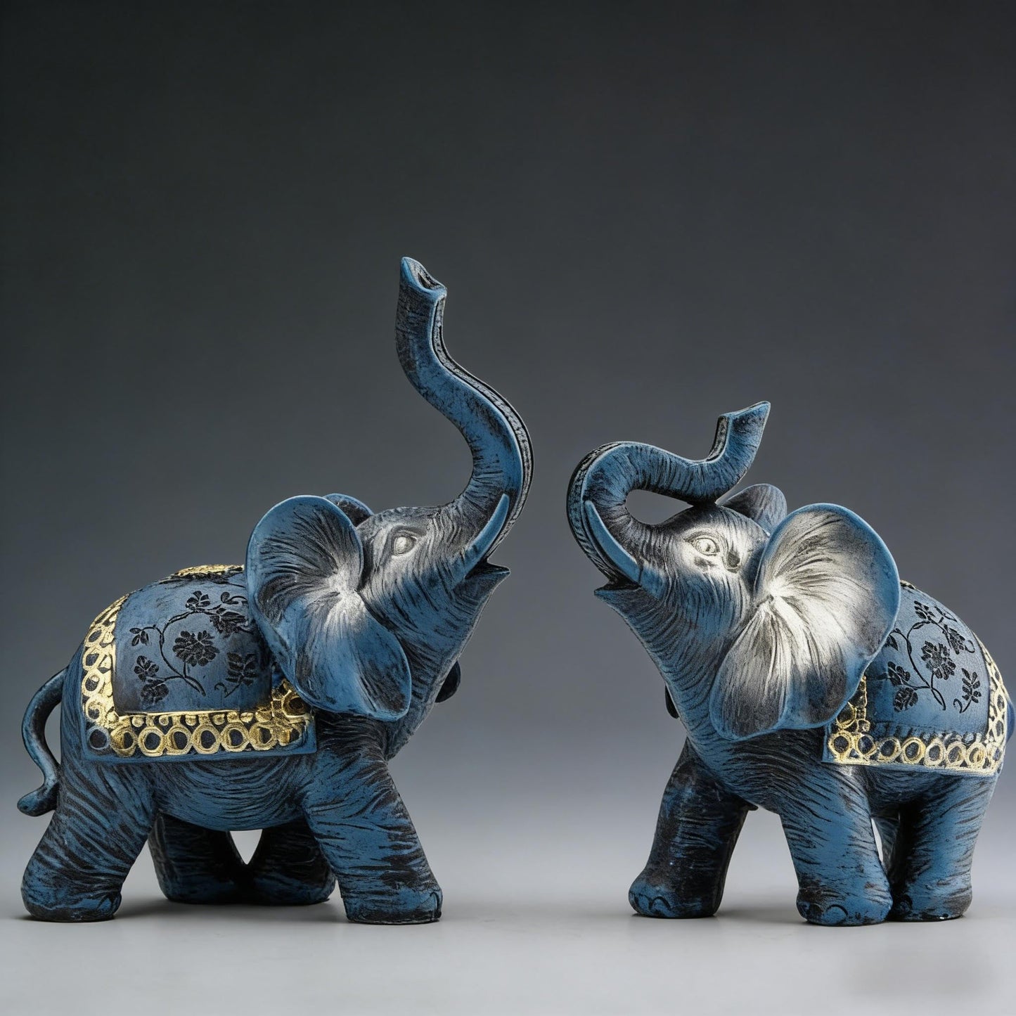 Wisifayardin Blue Thai Couple Elephants Figurines Statues Elephant with Trunk Up Gifts for Desktop Decoration Home Crafts Ornament