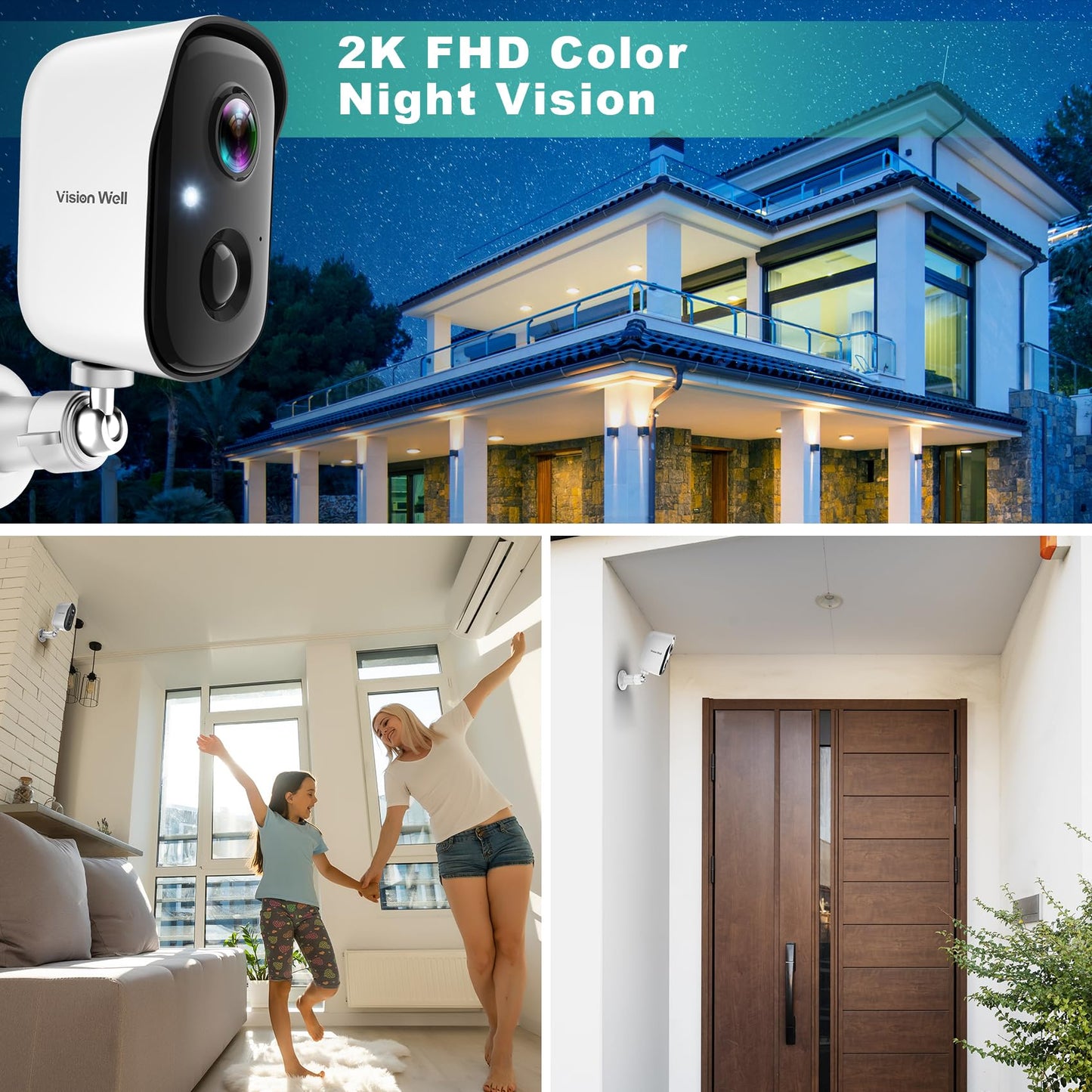 Security Cameras Wireless Outdoor, 2K Battery Powered AI Motion Detection Spotlight Siren Alarm WiFi Surveillance Indoor Home Camera, Color Night Vision, 2-Way Talk, Waterproof, Cloud/SD Storage