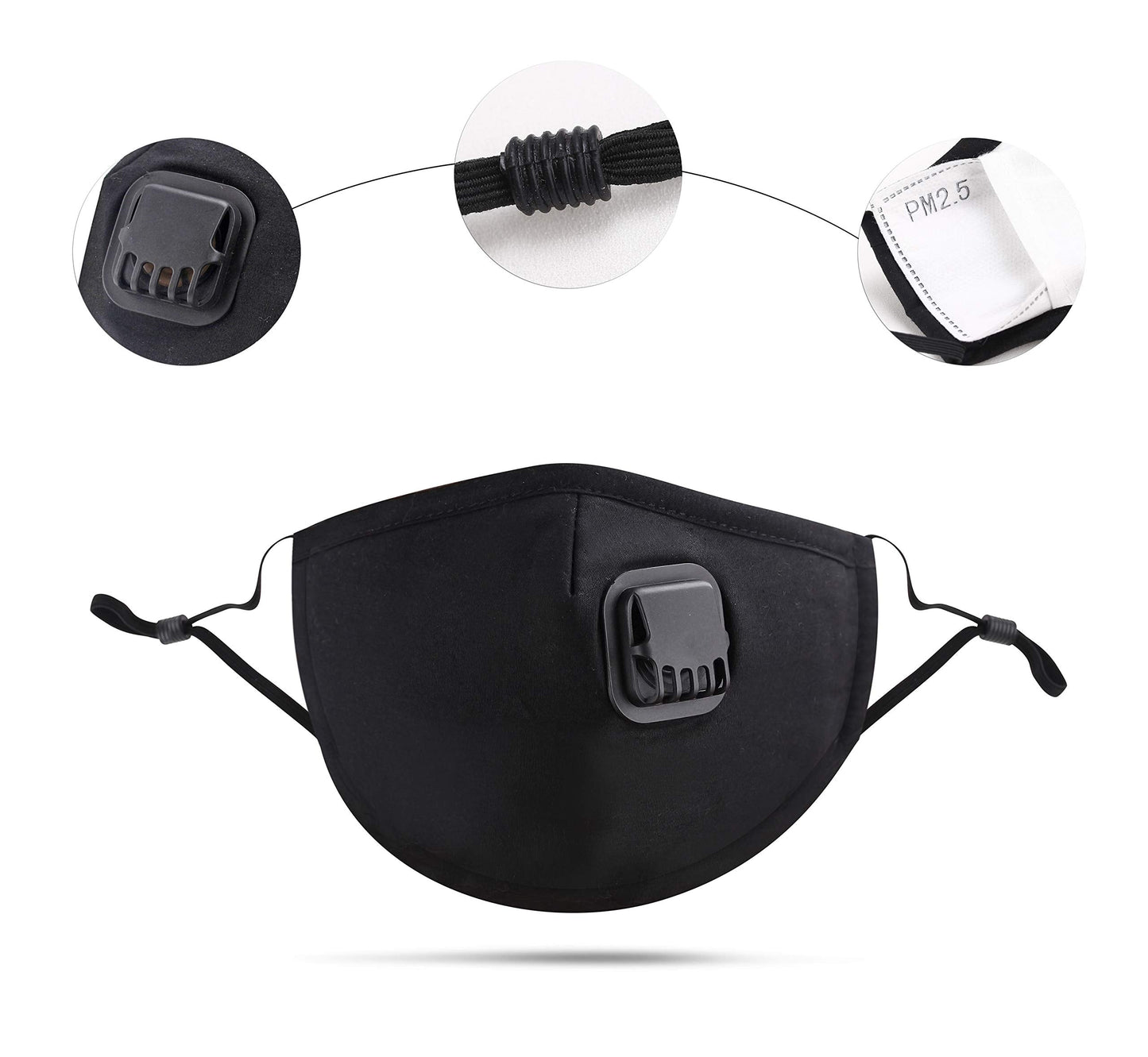 DualVertex Face Mask - Breathable With Filter, Cotton, Washable & Reusable - Adjustable Ear Straps, Nose Wire, Valve and Replaceable Filters