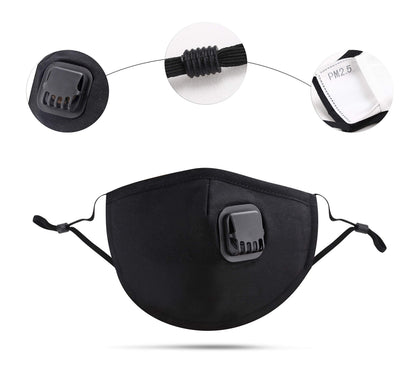DualVertex Face Mask - Breathable With Filter, Cotton, Washable & Reusable - Adjustable Ear Straps, Nose Wire, Valve and Replaceable Filters