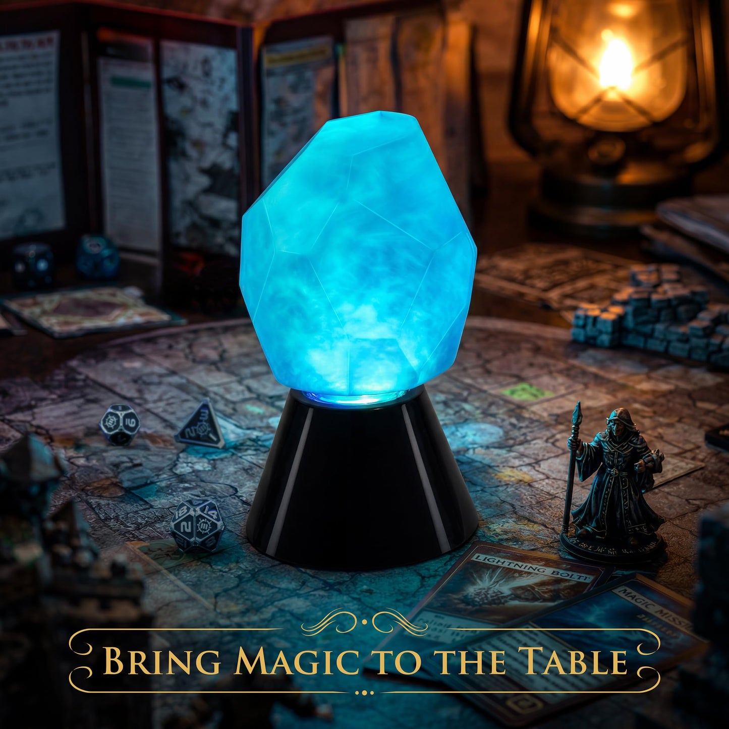 ENHANCE Tabletop Crystal Mood Light - Crystal Lamp for DnD, RPG, Board Game Night Ambience with Swirling RGB LED Effect - Battery Powered 40 Hours or USB-C Plug In, Ambient Game Lighting