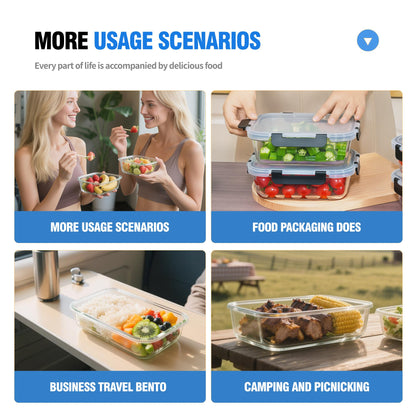 WWYH.DSS 5-Piece Set, 36 oz Glass Meal Prep Containers with Snap-Lock Lids, Airtight Lunch Containers, Microwave, Oven, Refrigerator & Dishwasher Safe,Black