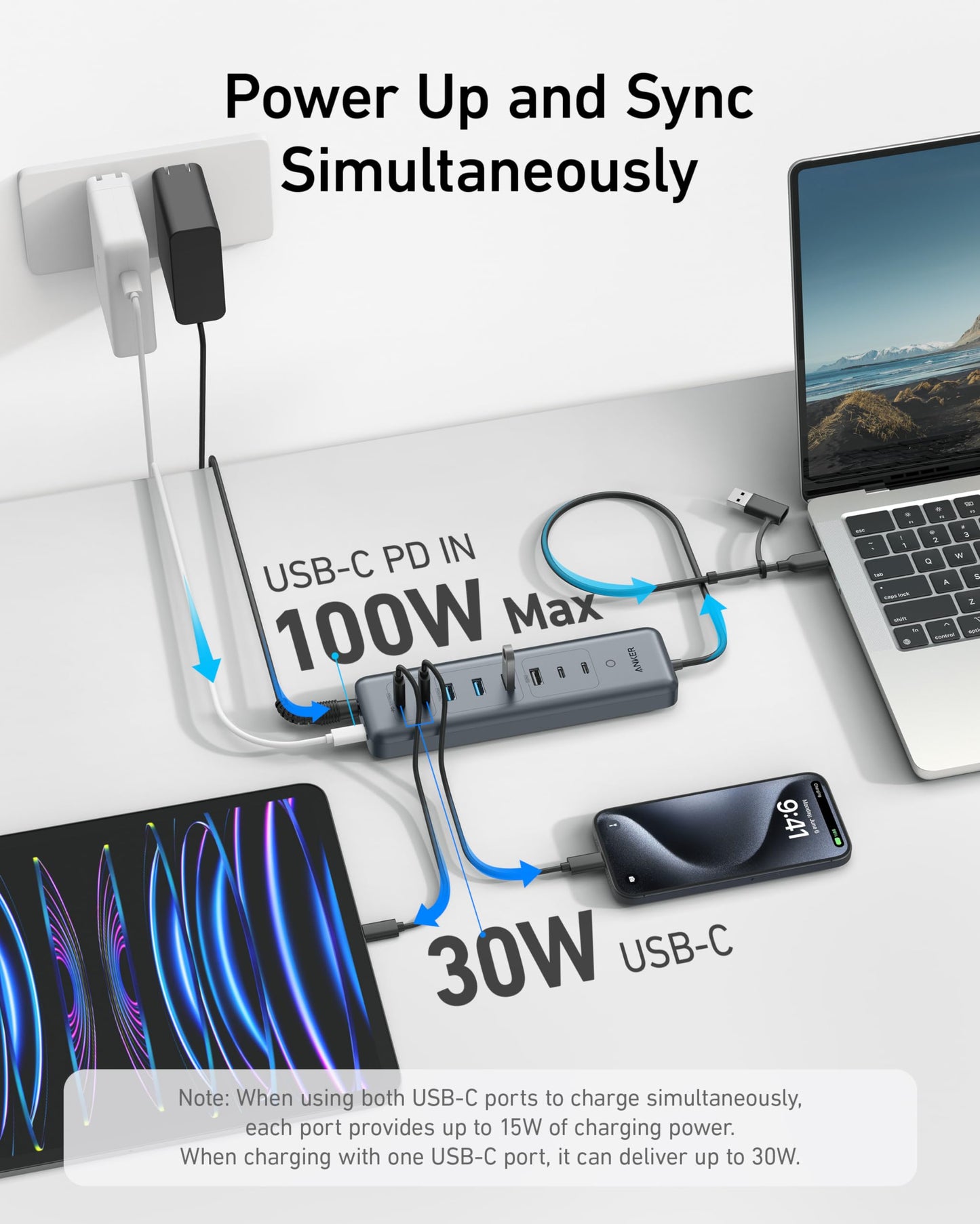 Anker USB C Hub, 8-in-1 5Gbps Data Hub, USB Splitter with 3 USBA and 4 USBC Ports, 100W PD-in, 2-in-1 USB-Connector, for Laptop, MacBook, iPad and More (45W Adapter Included)