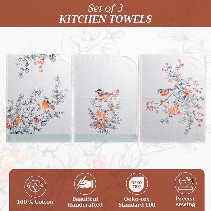Maison d' Hermine Kitchen Towels Set of 3 100% Cotton 20" x 27.5" Reusable