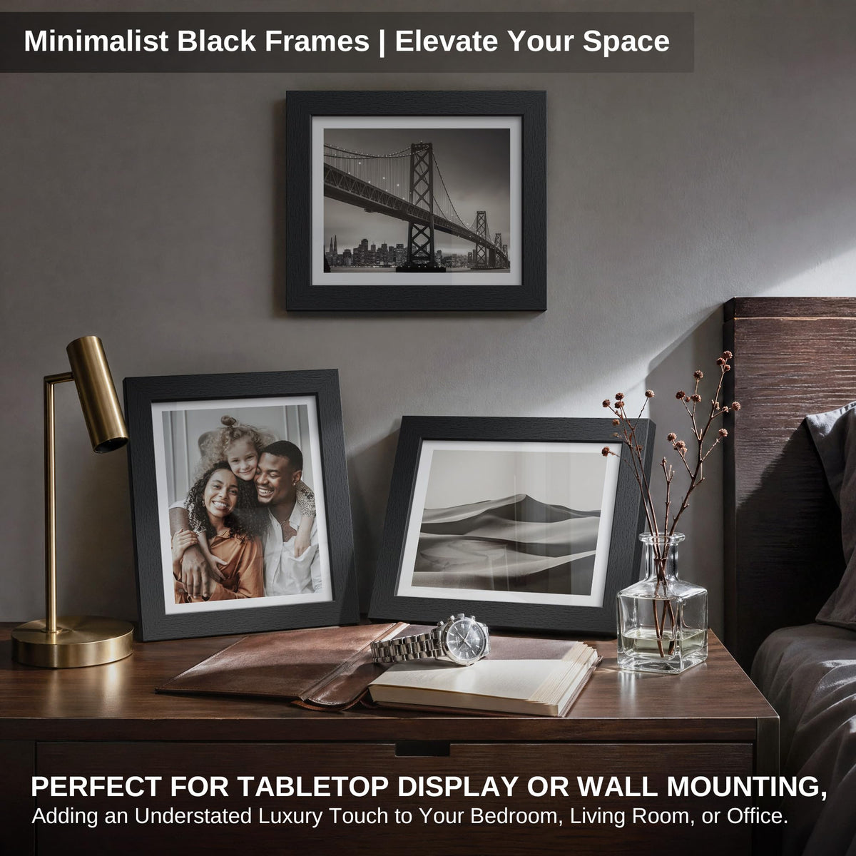 VCK 8x10 Picture Frame Set of 3, Black Wood 8 x 10 Photo Frames for Wall Mounting Horizontally & Vertically