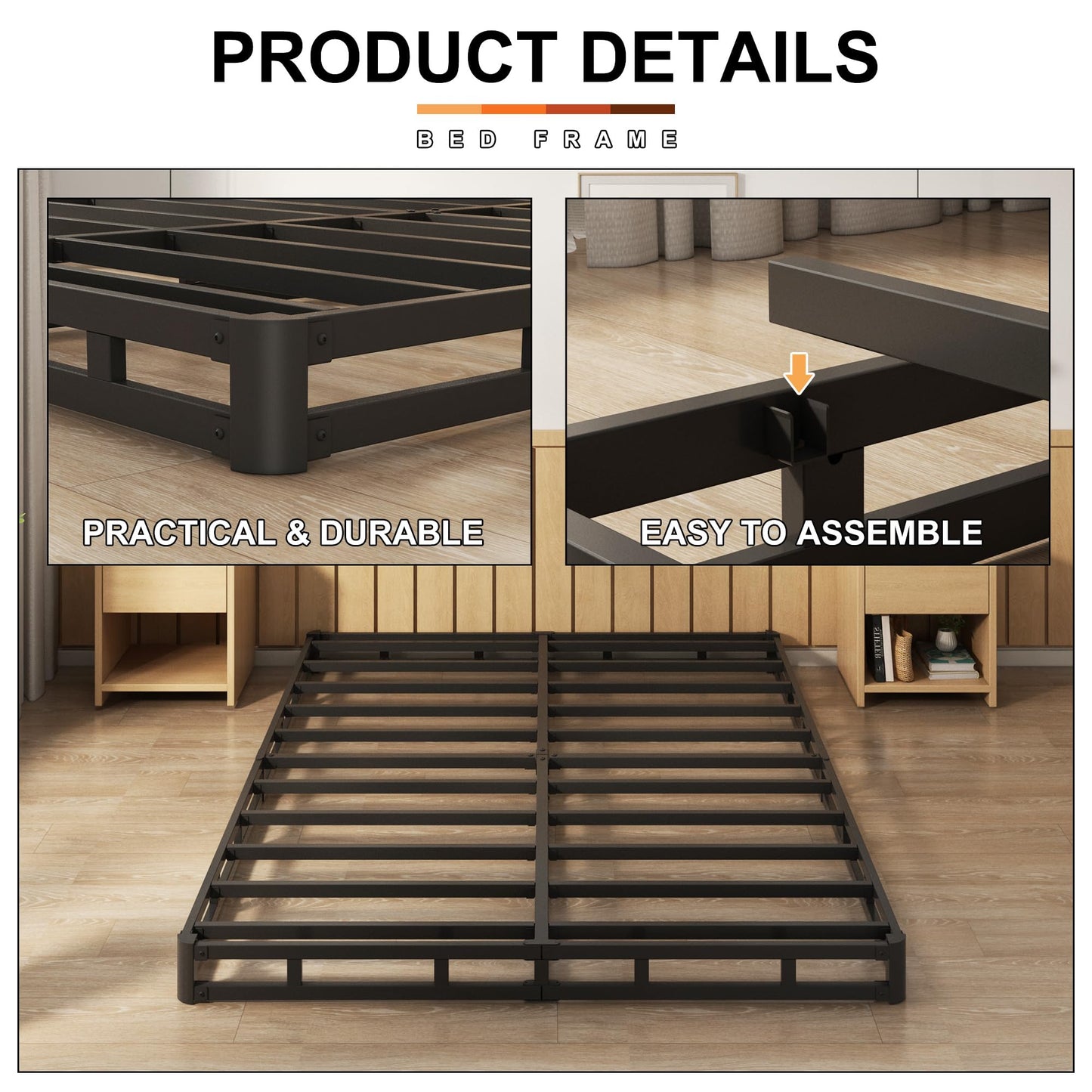 EMODA King Box Spring Bed Base 5 Inch Heavy Duty Metal Mattress Foundation with Fabric Cover, 3000LBS Max Weight Capacity, Noise Free, Easy Assembly
