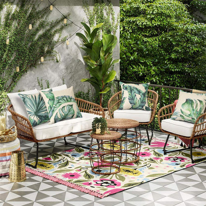 Artscope Set of 4 Decorative Cushion Covers 45x45cm, Tropical Plants Waterproof Throw Pillow Covers, Perfect to Outdoor Patio Garden Bench Living Room Sofa Farmhouse Decor