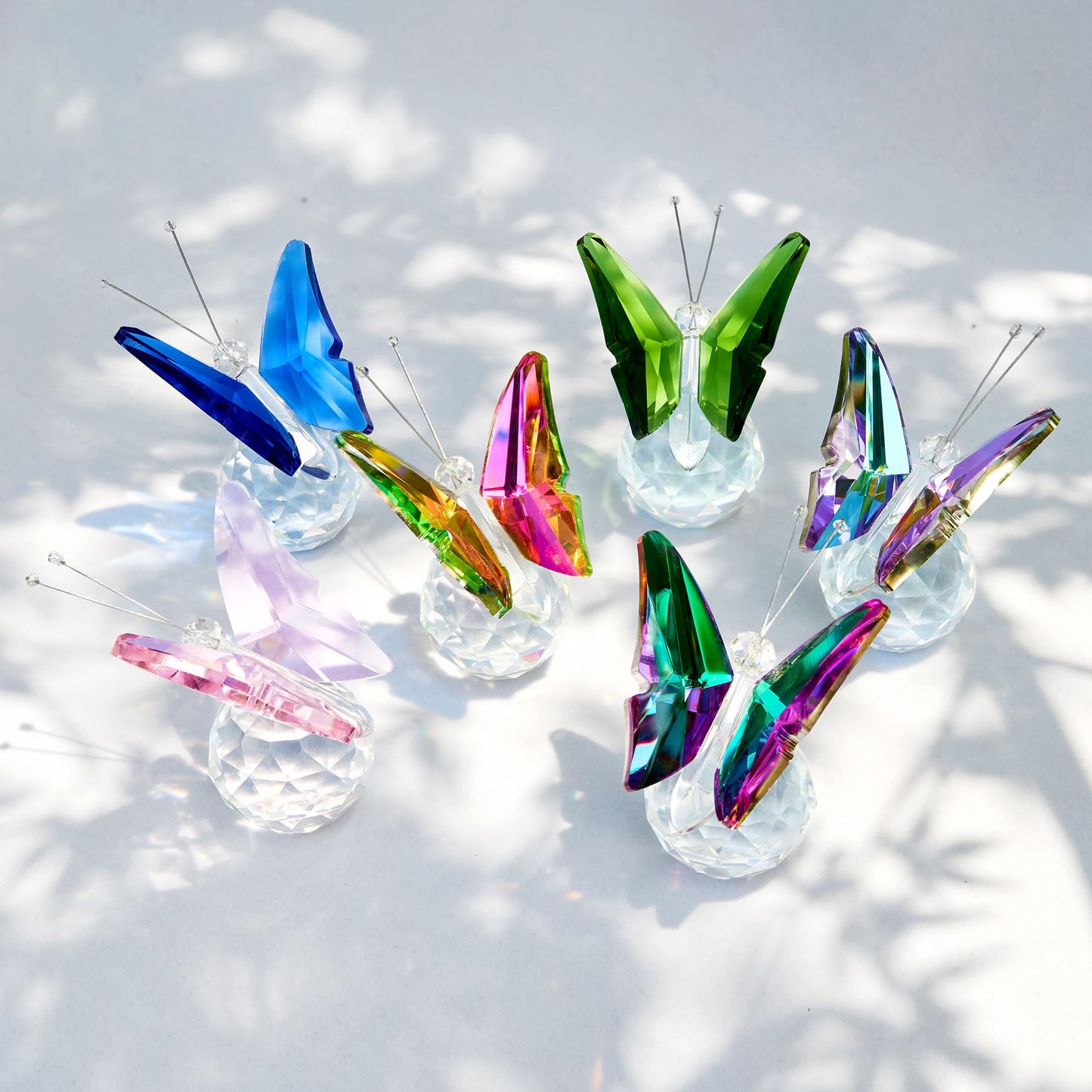 QFkris 6-Piece Crystal Butterfly Figurine Set, 2.2" Handcrafted Glass Animal Sculpture Home Decor, Office Room Tabletop Display Paperweight, for Mom Butterfly Lover Women Girl Birthday
