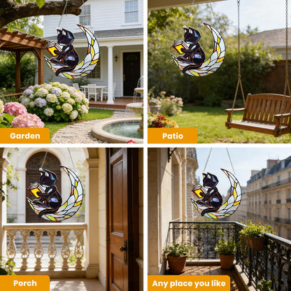 EOBROMD Stained Glass Window Hanging Suncatcher, Black Cat and Moon Double Side Glass Panel Sun Catchers, Handmade Decor Birthday Gifts for Women, Men, Mom, Couples and Lovers 7.8x7.8 inch