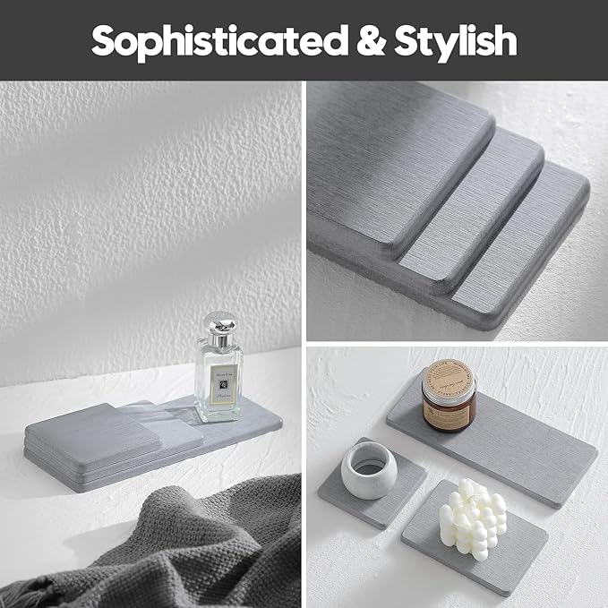 3PCS Bathroom Sink Vanity Trays, Quick Stone Drying Mat Dish Soap Dispenser
