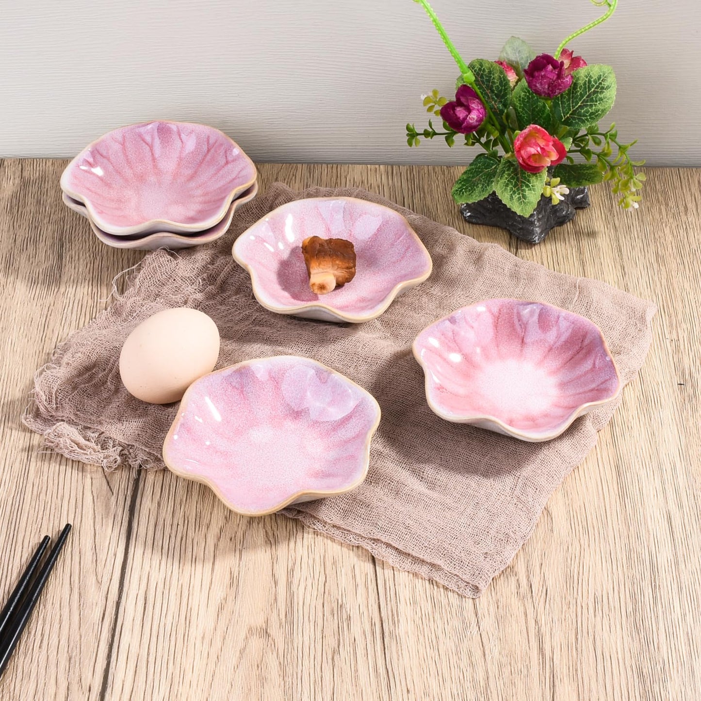 Whitenesser Pink Ceramic Dipping Bowls Set of 6, 4.25-Inch Small Sauce Dishes, Nordic Style Pastel Pink Prep Bowls for Condiments, Sushi, and Soy Sauce, Modern Decorative Mini Ramekins for Kitchen