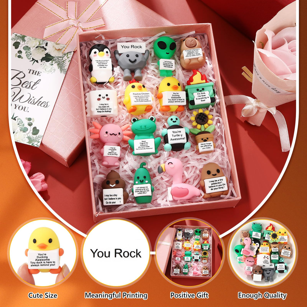 Gejoy 16 Pcs Mini Rubber You Rock Toys Set Mini Rock Figures Positive Gifts Desktop Ornaments and Decorations Inspirational Gifts for Employees, Staff, Teachers, Teams, and Friends (Novel)