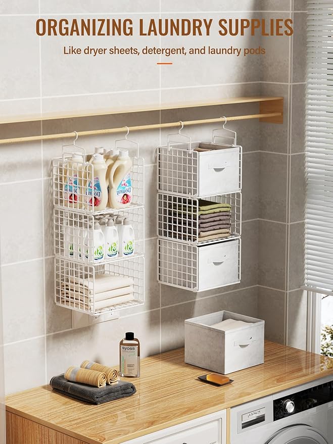 Closet Hanging Organizer with Drawers, 6 Tier Metal Closet Organizers and