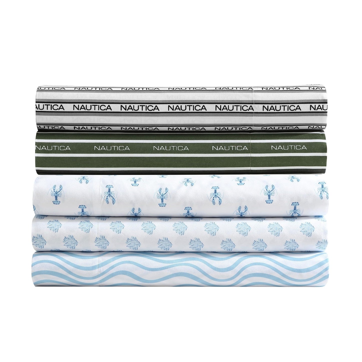 Nautica - Sheet Set, Breathable & Cooling Microfiber Bedding with Matching Pillowcases, Deep Pocket, Fully Elasticized (Coastal Coral Ocean Breeze Blue, Queen)