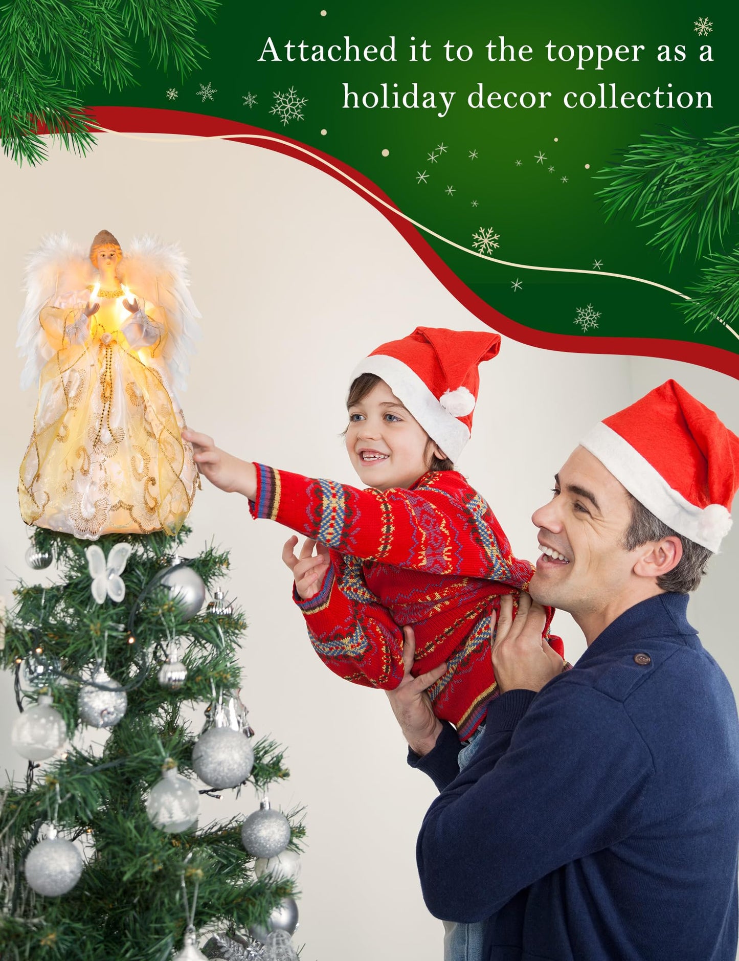 PEEKI Christmas Tree Topper, 12" Angel Treetop with Lights and Remote Control Timer, Christmas Tree Decoration for Holiday Ornament and Home Decor, Gold