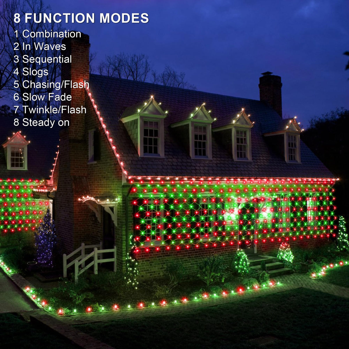 198 LED 9.8 FT*6.6 FT Net Lights Plug in, 8 Lighting Modes Mesh Light Connectable, Waterproof Christmas Net Lights Outdoor for Bushes, Wedding, Holiday, Garden, Xmas Tree Decorations(Red and Green)