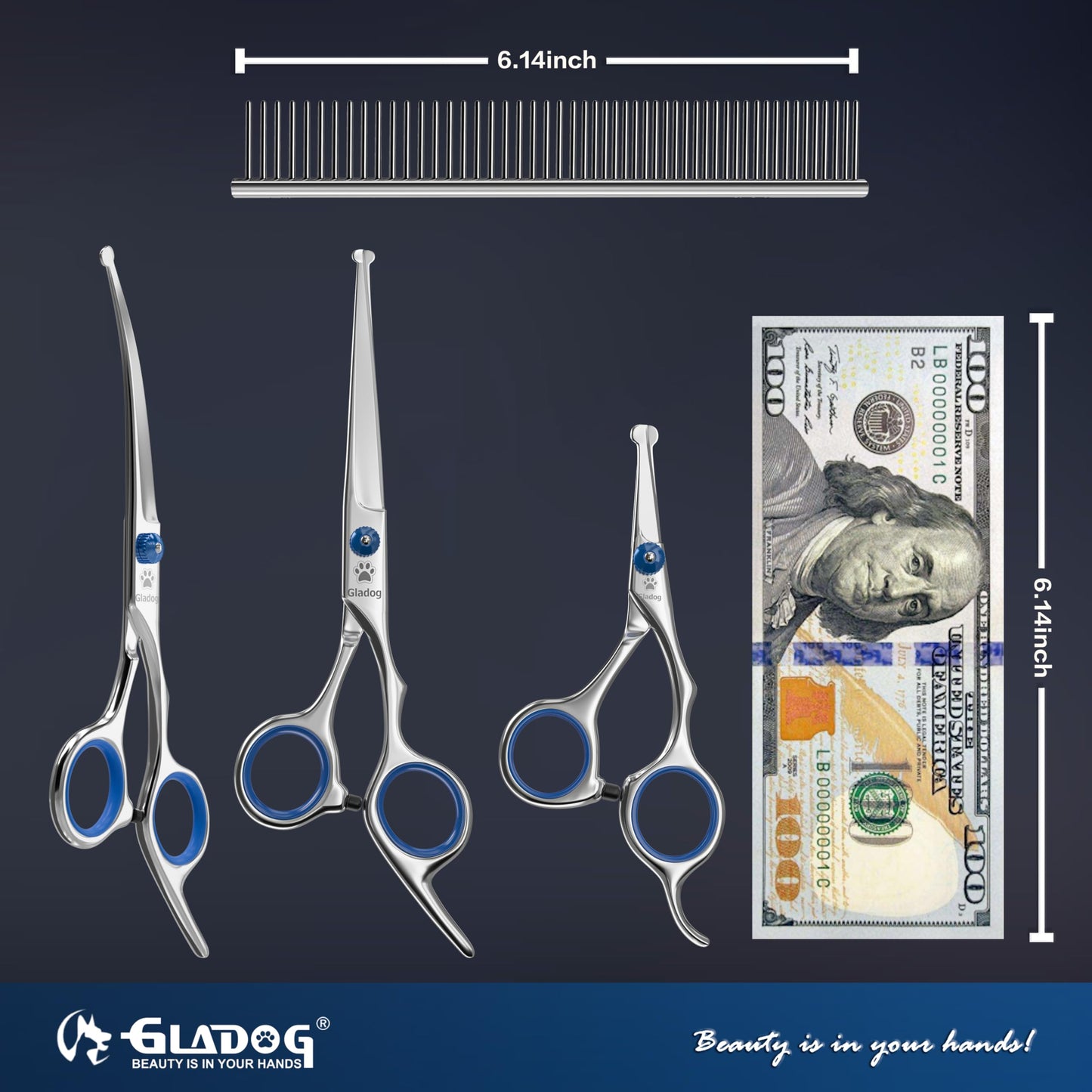 Dog Grooming Scissors Kit with Safety Round Tips, GLADOG Professional 6 in 1 Grooming Scissors for Dogs, Sharp and Heavy-duty Dog Grooming Shears for Dogs Cats Pets