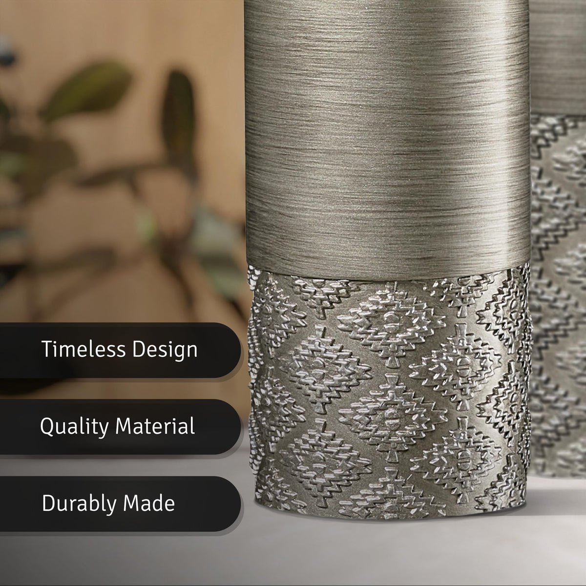 Creative Scents Dublin Silver Vases - Set of 3 Vases for Flowers, Decorative Vases, Farmhouse Decor, Premium Décor, Centerpiece Table Decorations for Your Kitchen, Bedroom, Office, Living Room