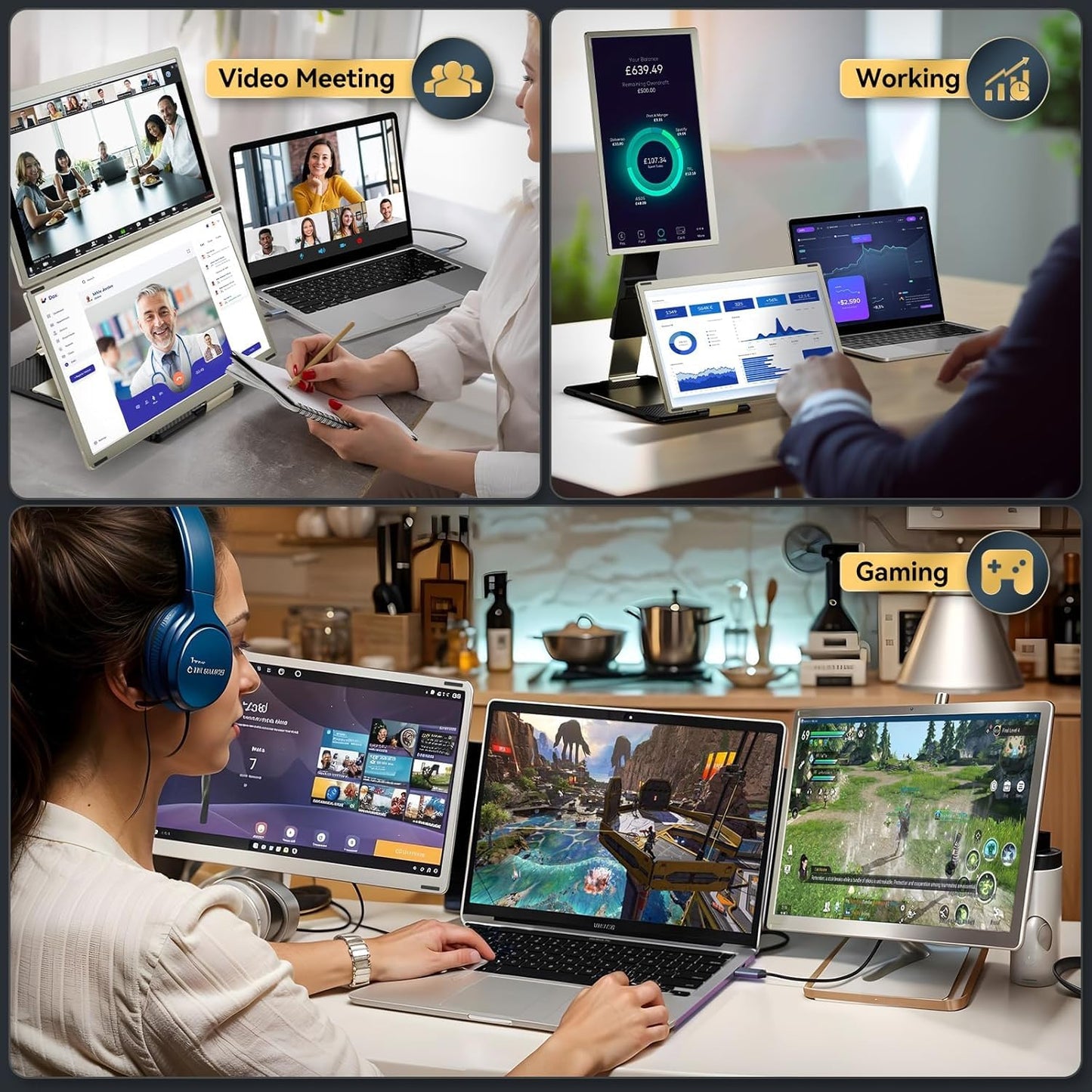 Teamgee S1 Dual Laptop Screen Extender — 14” FHD IPS Portable Monitor for 13–17” Laptops, USB-C/HDMI Plug & Play, Compatible with Windows, macOS & Android, Perfect for Hybrid Work & Travel
