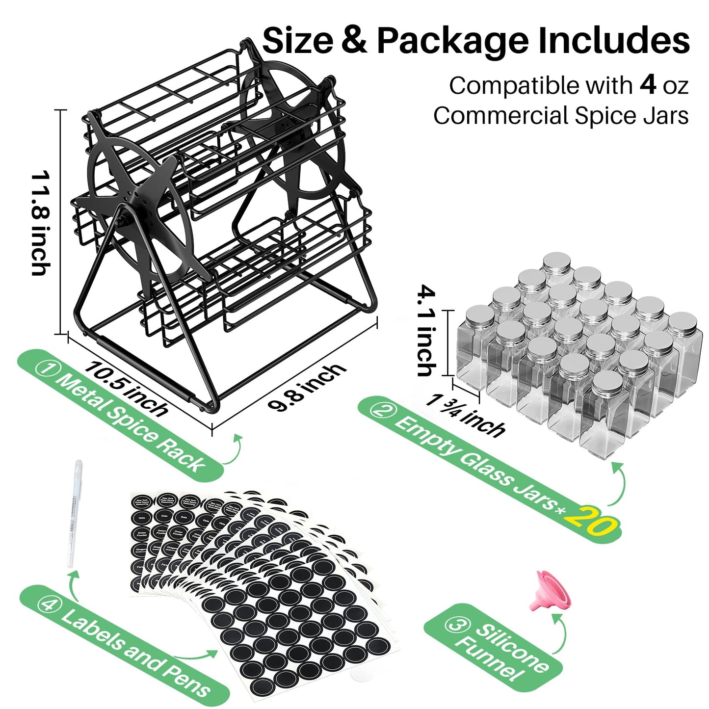 SNTD Rotating Spice Rack Organizer for Large Cabinets Kitchen Countertop with Thicken Spice Jars and Labels, Spinning Like Ferris-Wheel, Metal (M)