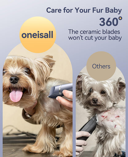 oneisall Dog Clippers Grooming Kit 4 in 1, Low Noise Dog Paw Trimmer&Dog Nail Grinder,IPX7 Waterproof Cordless Pet Trimmer Shaver for Small Dogs and Cats