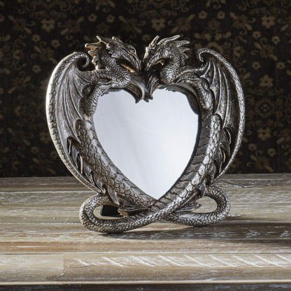 Pacific Trading Gothic Heart Shaped Dragon Mirror, Collectible Medieval Home Accent Décor Resin Piece for Wall or Tabletop Shelf, 6.3 x 5.91 Inches