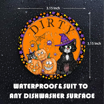 Dishwasher Magnet,Clean Dirty Sign Indicator- Double Sided Magnet with Magnetic Plate, Kitchen Dish Washer Refrigerator Reversible Indicator Haloween Cat