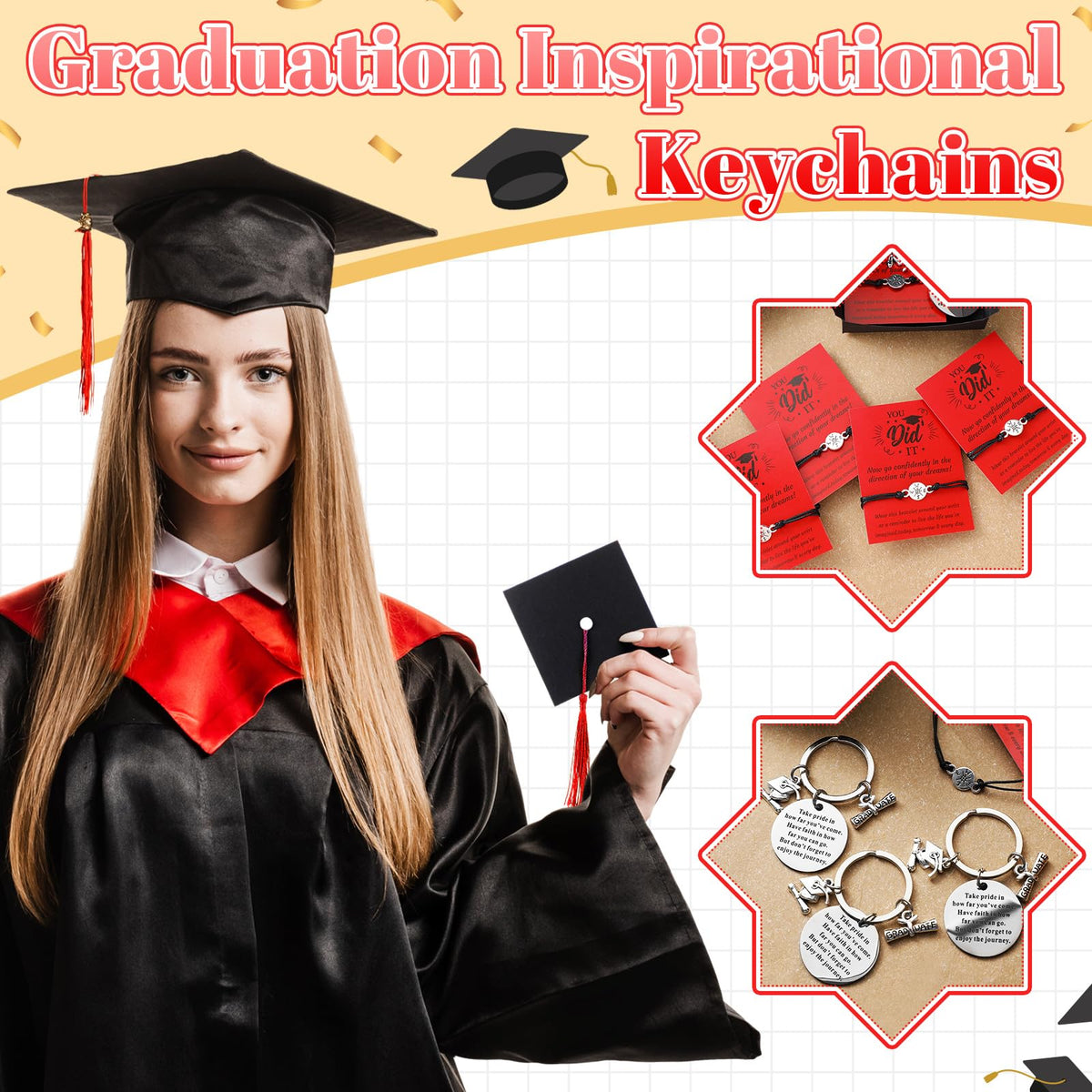 Ecation 24 Sets 2026 Graduation Gifts Unisex Bracelets Comes in Cap Shaped Box with Quote Card Keychain for Class of 2026(Retro Style)