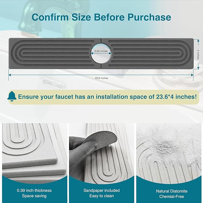 Faucet Mat for Kitchen Sink, Stone Drying Mat for Kitchen Counter, Stone Mat