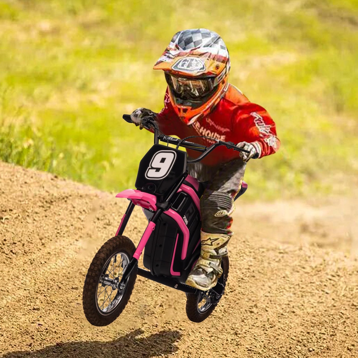 24V 350W Electric Dirt Bike for Kids – 3-Speed Modes, 14.29MPH Max Speed, ASTM-Certified Safe Motorcycle with Shockproof Suspension, Best Gift for Boys & Girls
