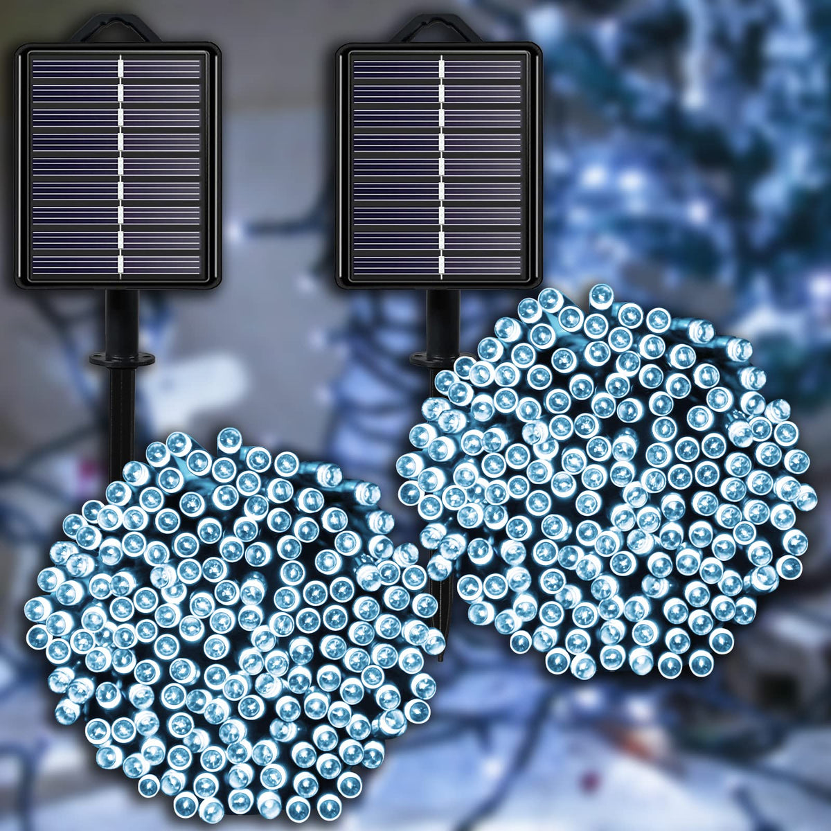 YAOZHOU Solar Cool White Christmas Lights String Outdoor Waterproof 2 Pack, Total 400LED 151ft Fairy Lights with 8 Modes for Tree Garden Patio Wedding Party Yard