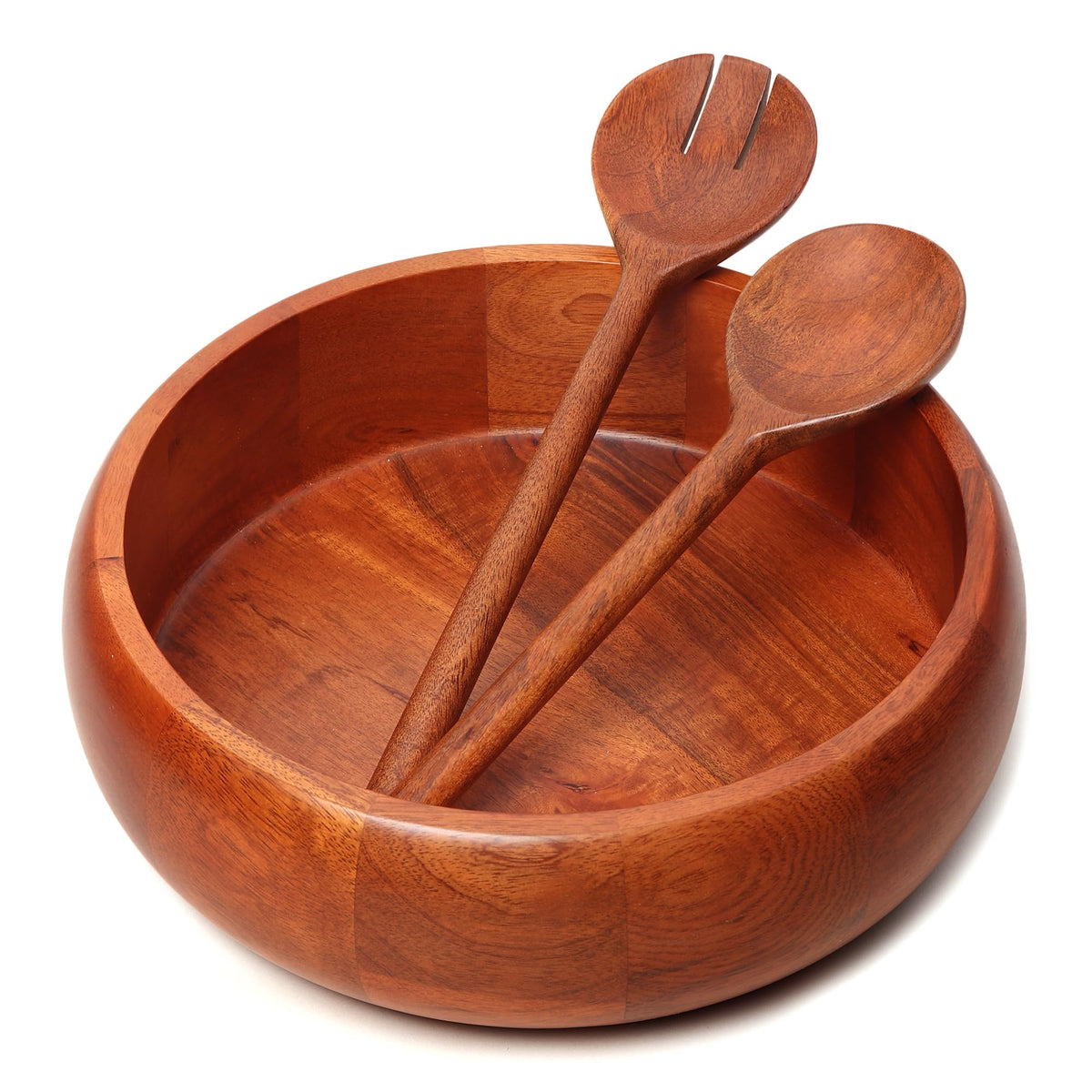 LAVAUX DESIGNS Extra large Wooden salad Bowl with 2 servers | 12x4 inches | 4.5 quarts capacity | Food safe salad serving bowl | (Natural Finish)