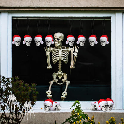 Soulchen 24 Pcs Christmas Gothic Decorations Skull Tree Hanging Ornament with Santa Hat Halloween Skulls Head and Hand Small Skeleton Decoration Spooky Christmas Hanging Ornament for Party Supply
