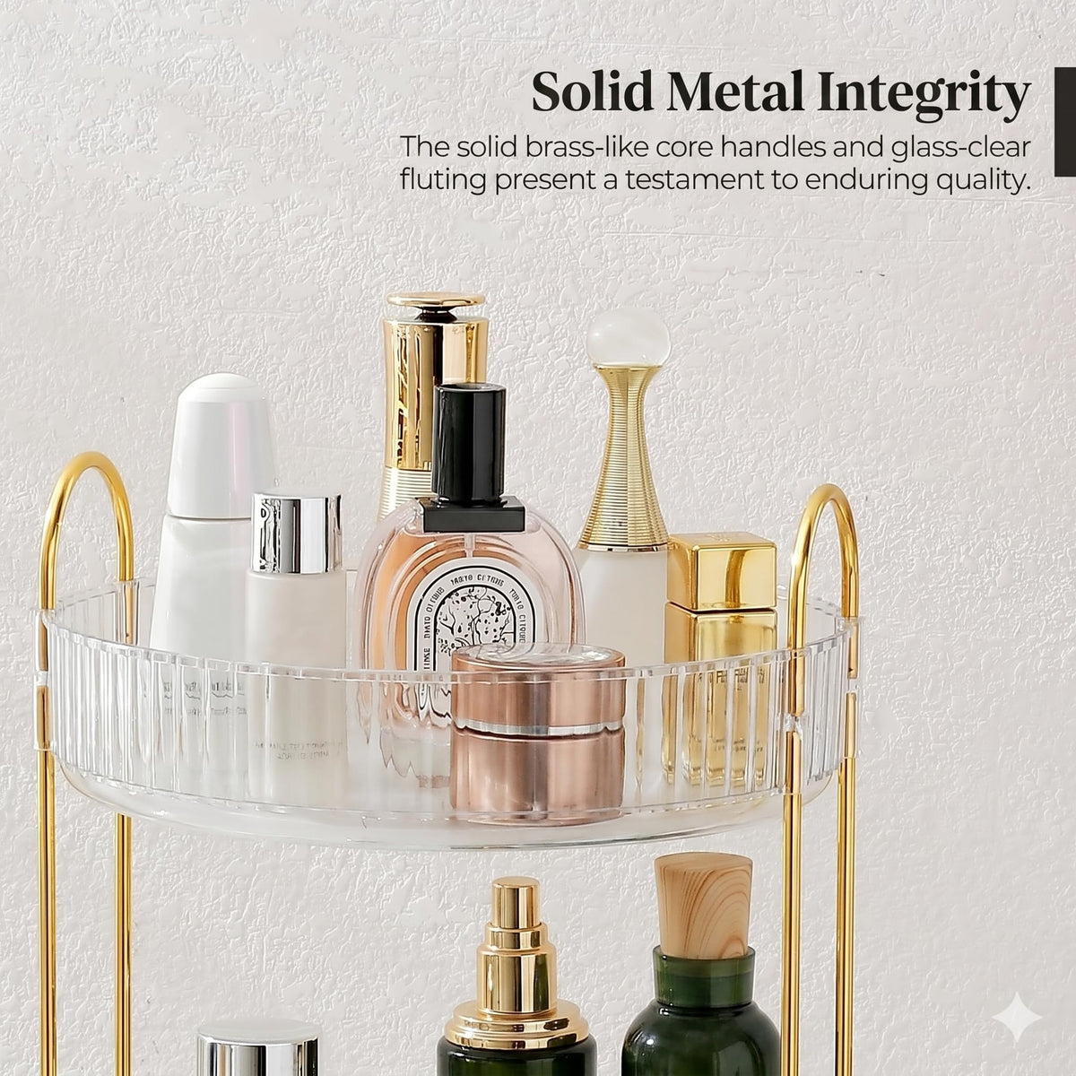 Aveniee 3-Tier 360° Rotating Makeup Organizer, Clear Spinning Perfume Cosmetic Storage for Vanity Countertop, Sturdy Metal Pole Skincare Holder Stand for Bathroom Dresser, White